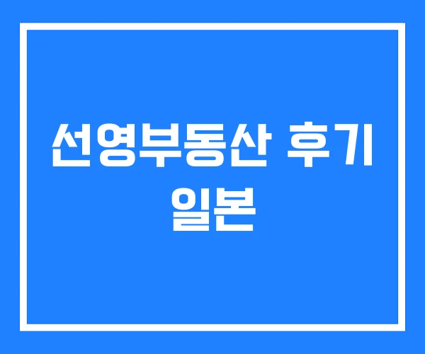 선영부동산 후기 일본