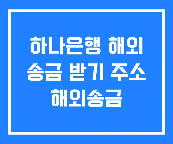하나은행 해외 송금 받기 주소 해외송금