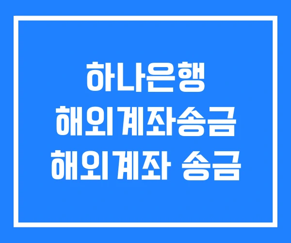 하나은행 해외계좌송금 해외계좌 송금