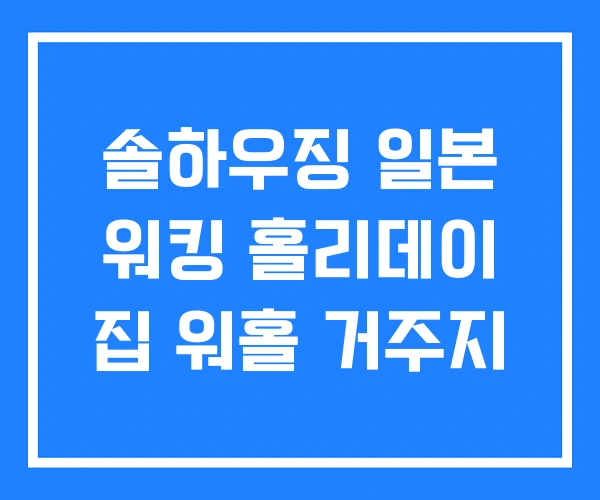 솔하우징 일본 워킹 홀리데이 집 워홀 거주지 솔하우징 일본 워킹 홀리데이 집 워홀 거주지