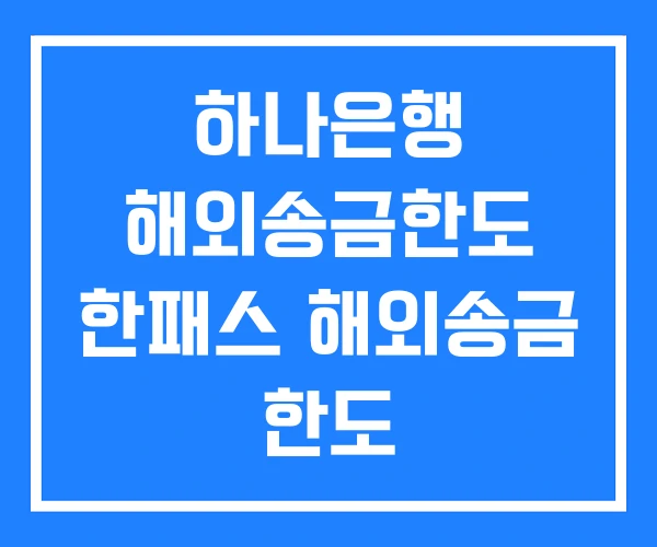 하나은행 해외송금한도 한패스 해외송금 한도